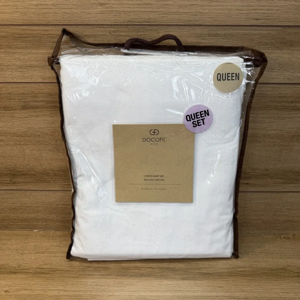 Docofil White Queen Duvet 3 Piece Set 90 X 90 Cotton Linen Blend Portugal